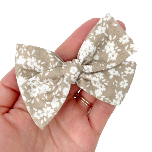 Beige Floral Pinwheel Bow